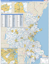 Boston-Cambridge-Newton Metro Area Wall Map Basic Style 2026